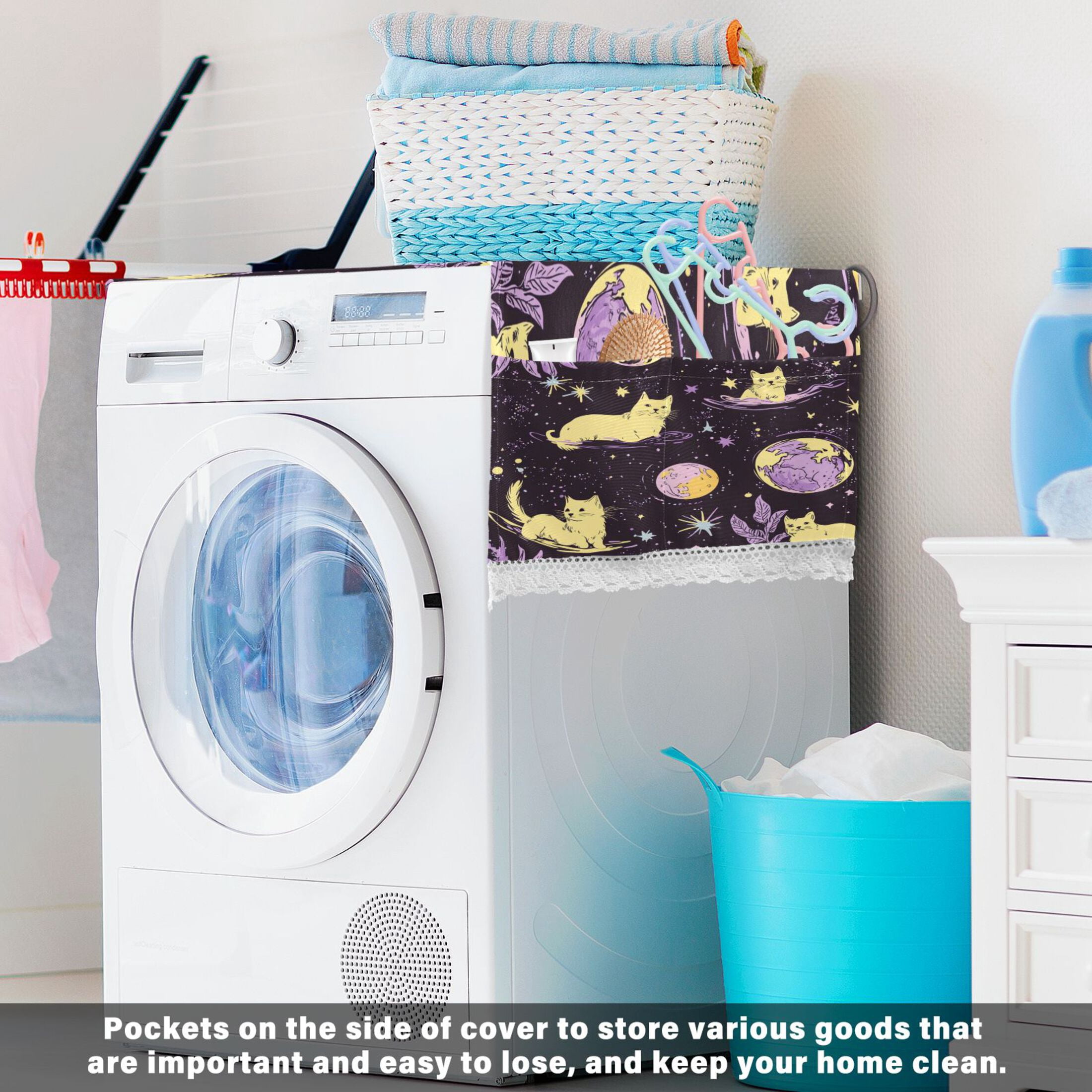 WOBOGO Yellow Cats Artistic Pattern Washing Machine Cloth Dryer Refrigerator Top Cover Protective Non-Slip Mat For Kitchen Laundry