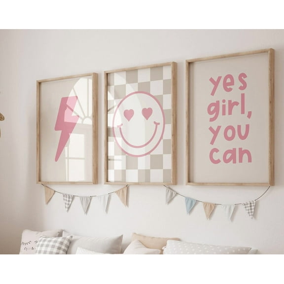 Luvia Toddler Girl, Smiley Face Print, Girl, Girls Nursery, Set Of 3 Yes You Can, Girls Room Decor, Nursery Print, Modern Wall Decor Set 3 Prints 8x12 UNFRAMED