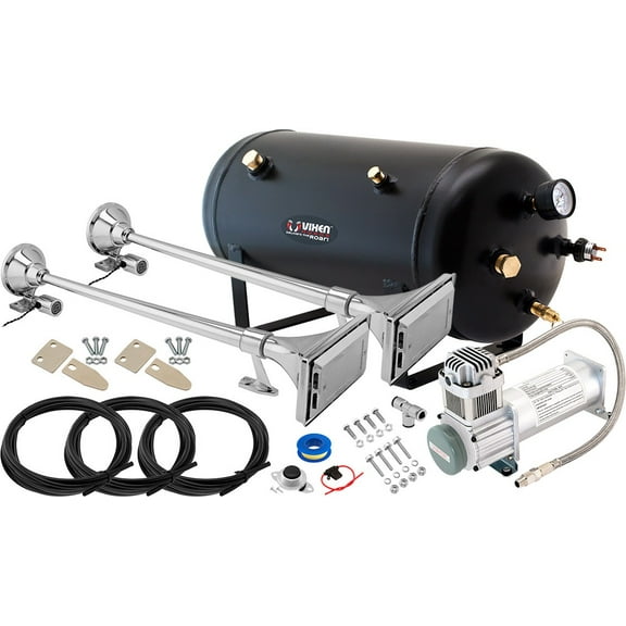 Vixen Horns Train Horn Kit for Trucks/Car/Semi. Complete Onboard System- 200psi Air Compressor, 5 Gallon Tank, 2 Trumpets. Super Loud dB. Fits Vehicles like Pickup/Jeep/RV/SUV 12v VXO8350/1167C2