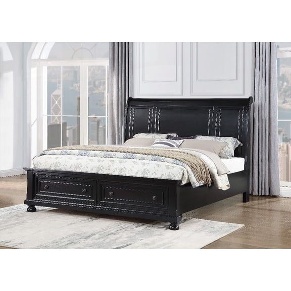 Meade G8925A-FB Full Bed, Black - Sturdy with Wood Legs for Long Use