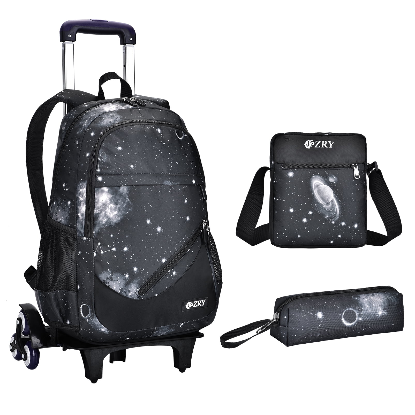 Boys Rolling Backpacks 6 Wheeled Kids Backpack with Pen Bag & Cross