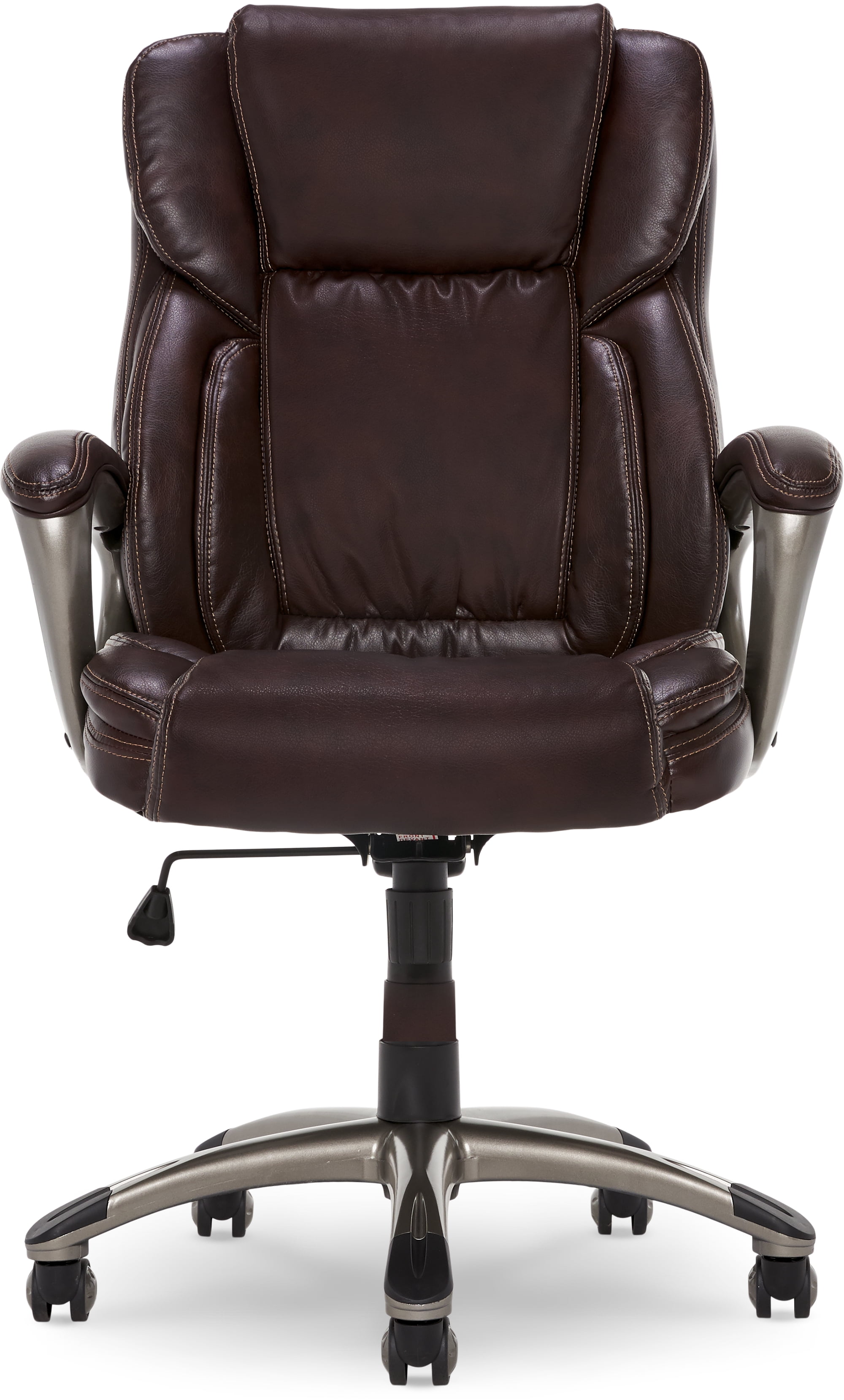 Serta Garret Executive Office Chair, Ergonomic Mid-Back with Lumbar Support, Semi-Plush Cushion and Body Pillows, Padded Armrests, Swivel Base, Bonded Leather, Brown