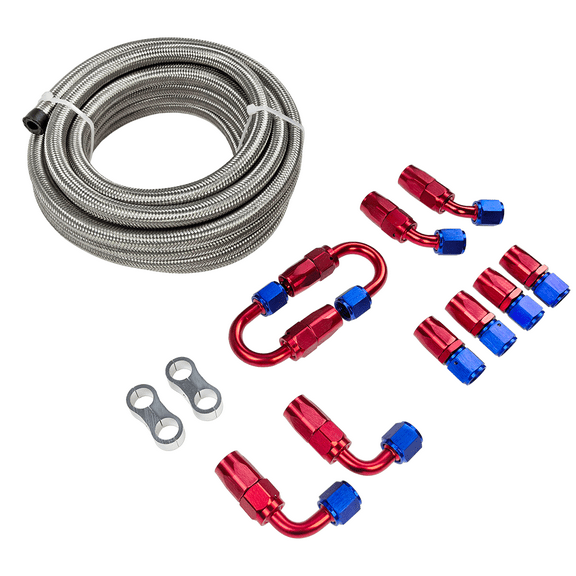 8AN 20FT Fuel Line Kit, Stainless Steel Braided Fuel Line Hose Fitting Kit | CPE Fuel Oil Hose w/ 10PCS Swivel Fitting Adapter Silver