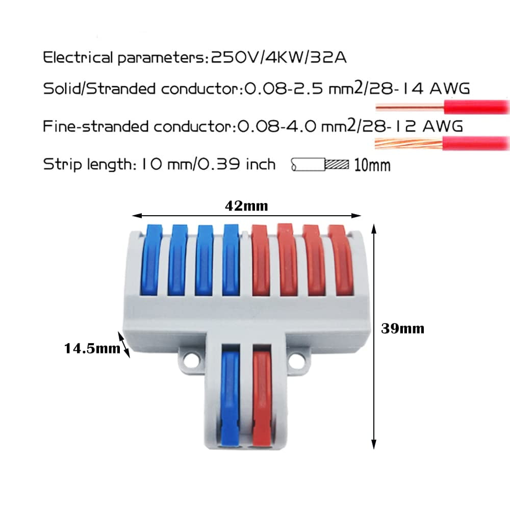 Compact Wire Connector, Quick Connect Terminal, Lever Nut Combination Conductor, Electrical Connection Block (6 Pieces-82, 2 In 8 Out)