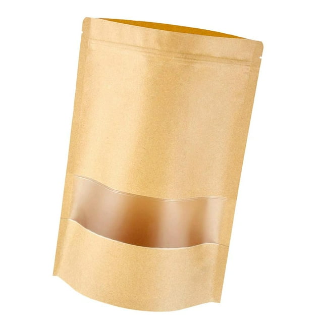 Bolsas de alimentos resellables bolsas de piezaza 50 paquetes de bolsas de papel Kraft con ventana 5 tamaños para almacenamiento de té de de alimentos secos 12x20 + 4cm shamjiam Bolsas Kraft resellables
