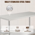 thumbnail image 4 of Table de Travail en Acier Inoxydable NSF - Table de Préparation Robuste 60x24x35 Pouces avec Tablette Inférieure Réglable, Roulettes, Crochets - pour Restaurant, Cuisine, Traiteur, Garage, Usage Industriel - 60*24*35 Pouces, 4 of 6