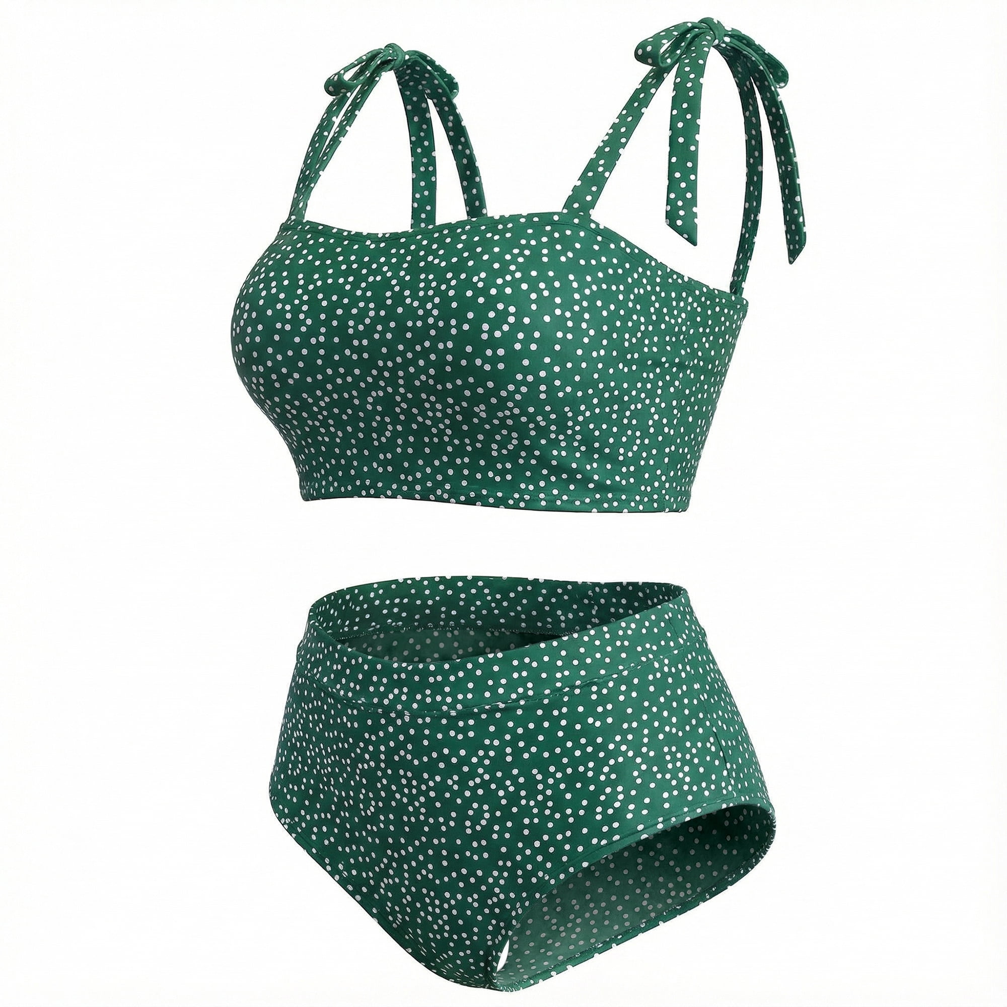 DARING DIVA Women's Plus 2pcs Polka Dots Bikini Bandeau Suits 1X Dark Green
