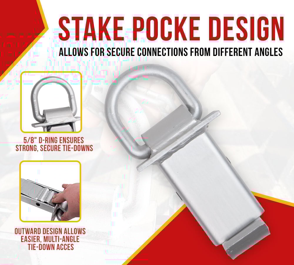 thumbnail image 3 of 4 Pack Heavy Duty Adjustable Trailer Stake Pocket w/ Outward Protruding Design - 5/8 Inch Forged D Ring Load Limit 5400 lbs | Stake Pocket D-Ring, 3 of 9