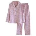 thumbnail image 2 of Helii Women Cotton Pajamas Set Long Sleeve Notch Collar Top and Pants Soft Breathable Sleepwear Lounge Set with Bamboo Floral Print Button Down Elastic Waist 2 Piece Pjs 3 Colors Pajama Set, 2 of 7