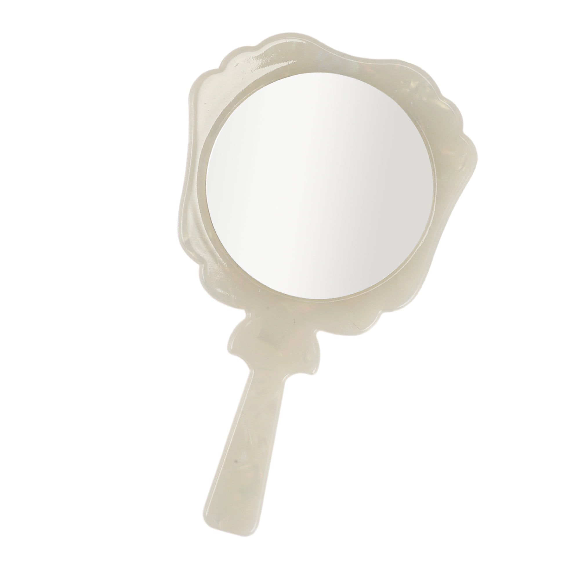 Unique Bargains 1Pc Handheld Makeup Mirror for Beauty Vacation Travel White