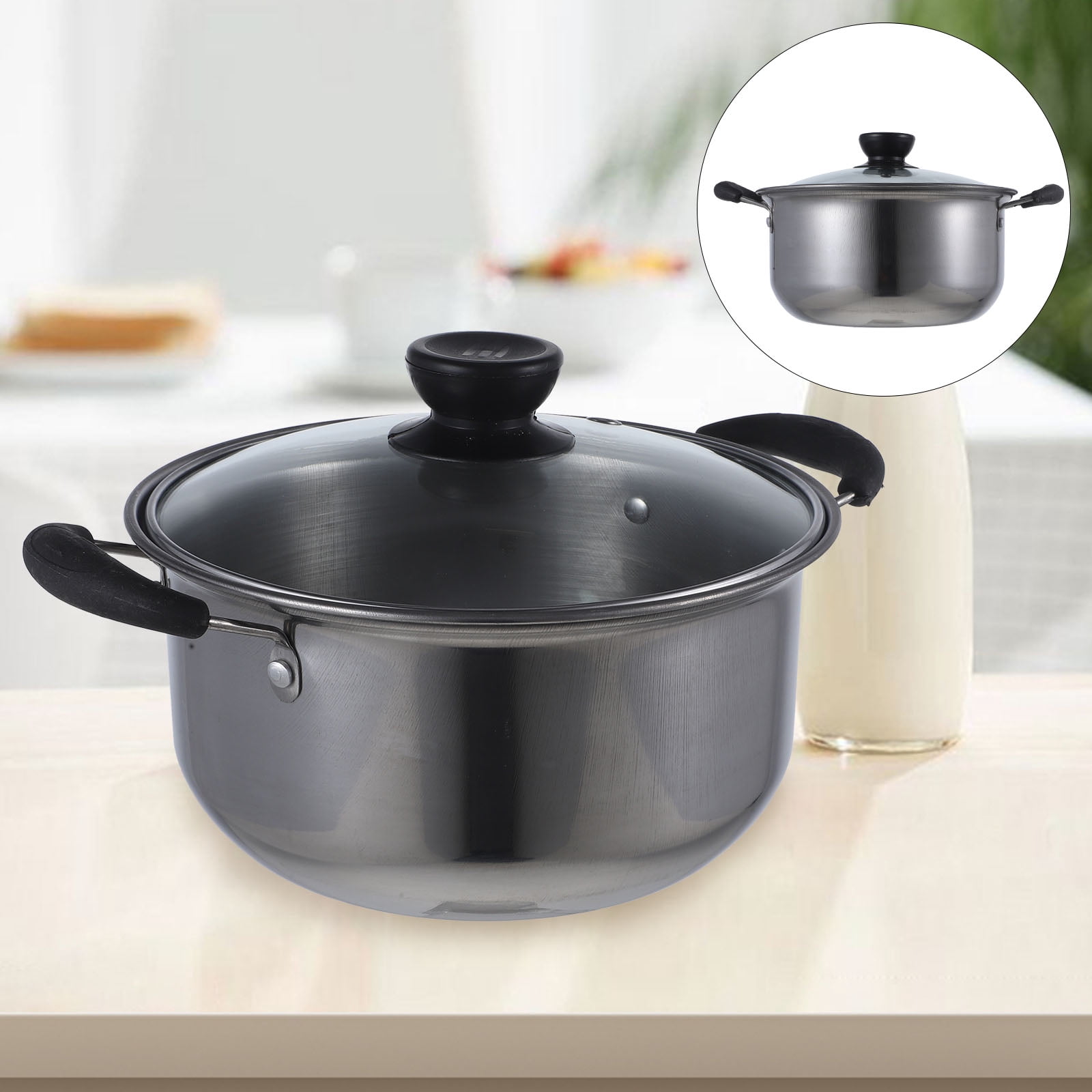 1pc Stainless Steel Soup Pot Multifunctional Pot Practical Hot Pot with Glass Lid