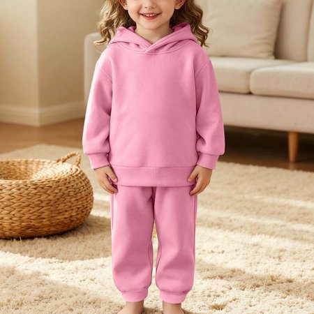 ZHOGXU Big Boys Girls Outfits 2 Piece Long Sleeve Solid Color Hoodies And Joggers Fashion Comfortable Sets For Daily Wear And Outdoor Activities Pink 12-24 Months