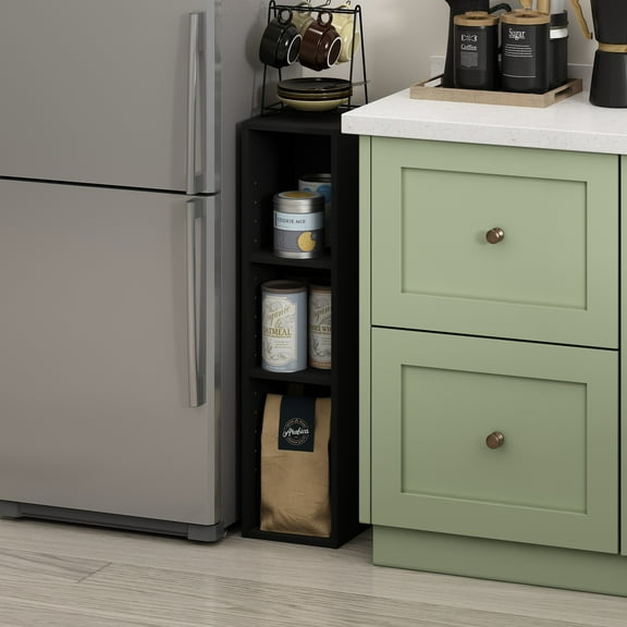 Furinno Fulda 3-Tier Space Saving Storage Shelf Bookcase, 8-Inch Width, Blackwood