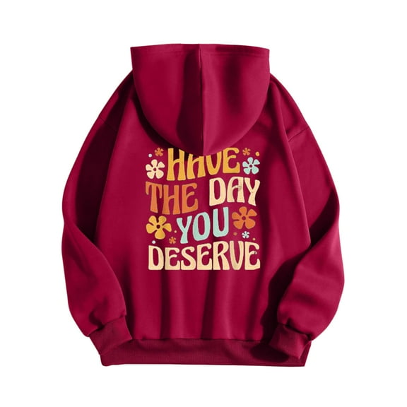 Women Fashion Letter Print Hoodie Long Sleeve Hooded Sweatshirt Top Pullover Slogan Graphic Drop Shoulder Drawstring Hoodie Women Pocket Sweatshirt Womens Ling Hoodies Tan Sweatshirt Women Hoodie