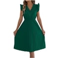 thumbnail image 2 of Taylonsss Womens Dress Casual Fashion V Neck Ruffled Waist Pleated Sleeveless Mid Calf Flowy Summer Outfit, 2 of 9