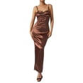 thumbnail image 1 of VISgogo Vestido largo ajustado de satén para mujer, sin mangas, correa de espagueti, cuello alto, color sólido, vestido de cóctel VISgogo moda, 1 of 9