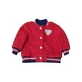 thumbnail image 2 of Infant Girls Red Furry Varsity Jacket Navy Leggings 3pc Baby Outfit Set 12M, 2 of 4