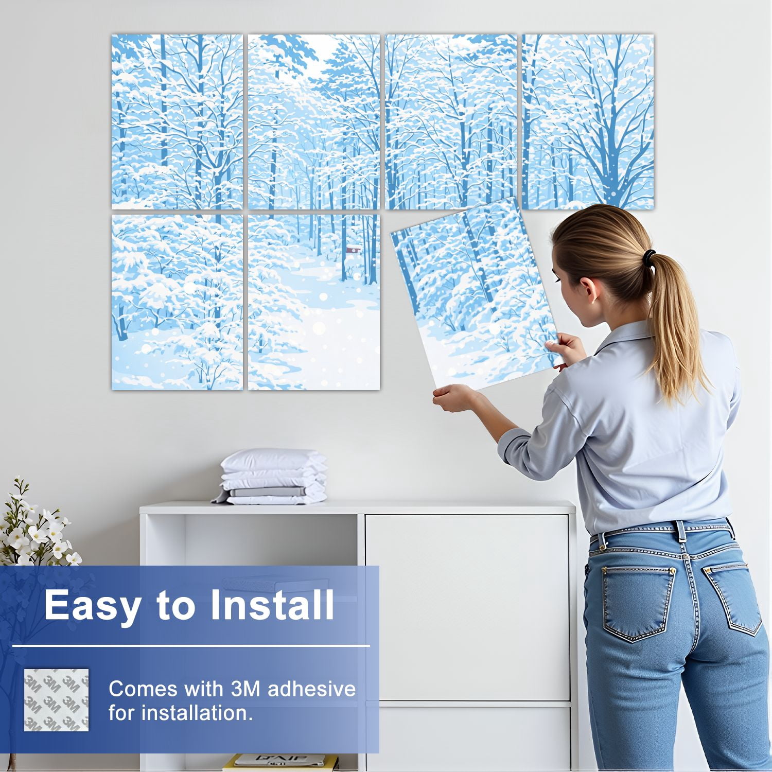 8 Pack Art Acoustic Panels Sound Absorbing pine forest heavily covered snow Decorative Soundproof Wall Panels Self Adhesive for Nursery Game Room Bedroom 48"x32"