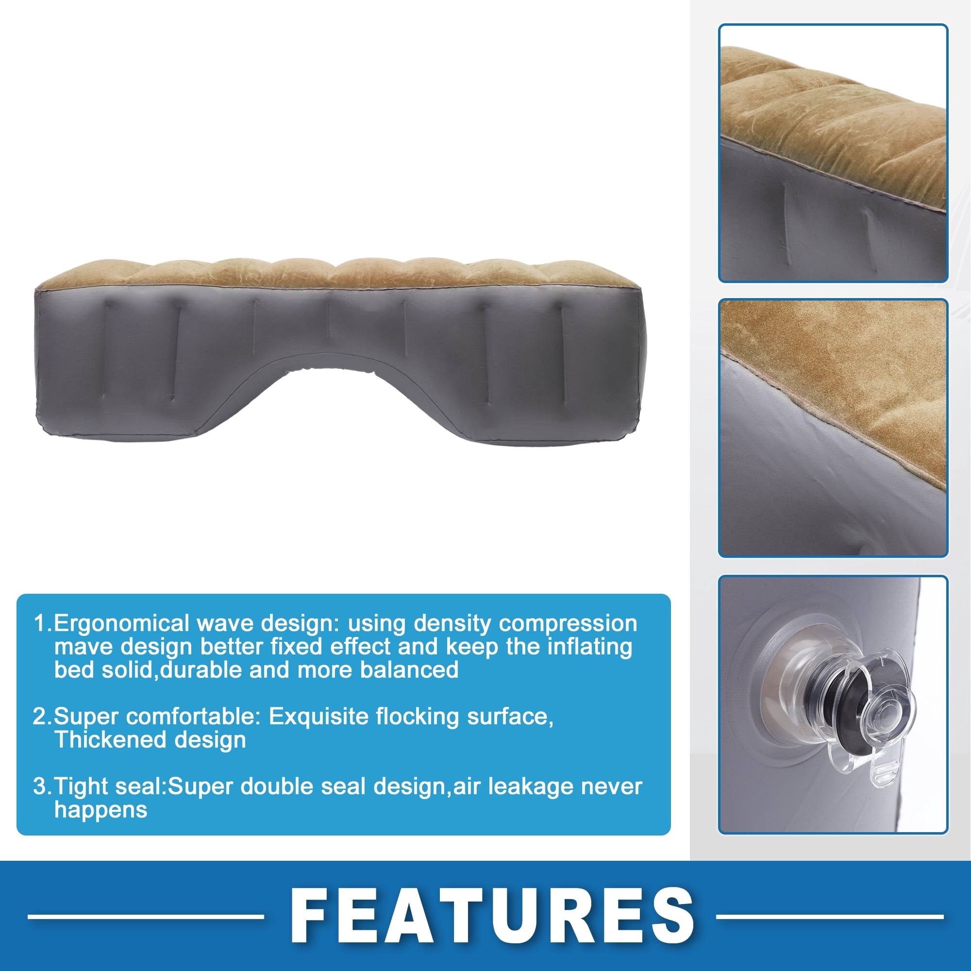 Unique Bargains Car Mattress Sleeping Mat Comfortable Rear Seat Air Bed Gap Pad for Napping Travel, Brown Gray