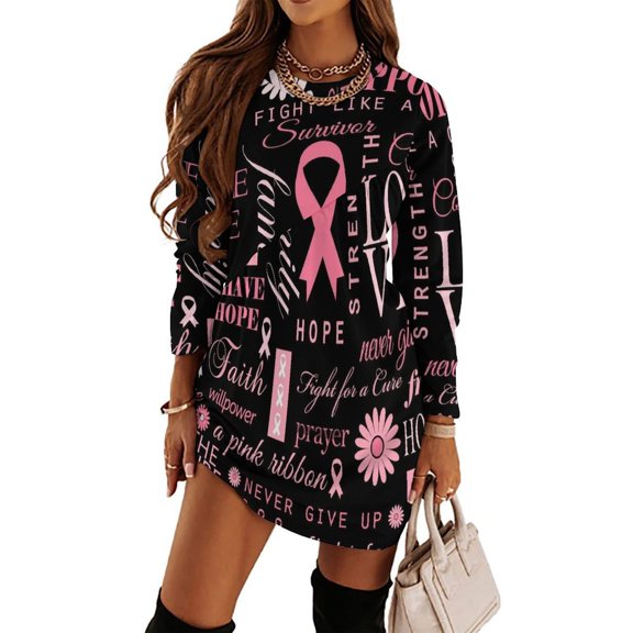 Breast Cancer Pink Ribbon Loose Dress Evening Dress Summer Dresses for Women Luxury Dress Long Sleeved Dress