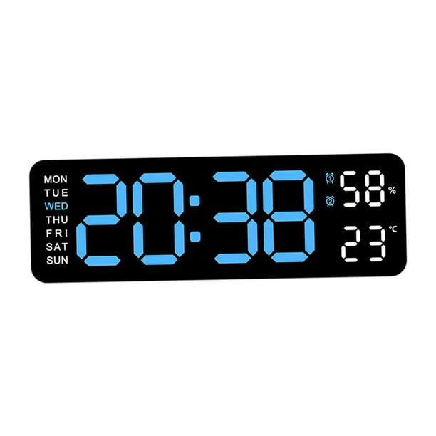 Reloj de escritorio con alarma digital y temperatura, reloj de pared moderno para el hogar. azul claro negro