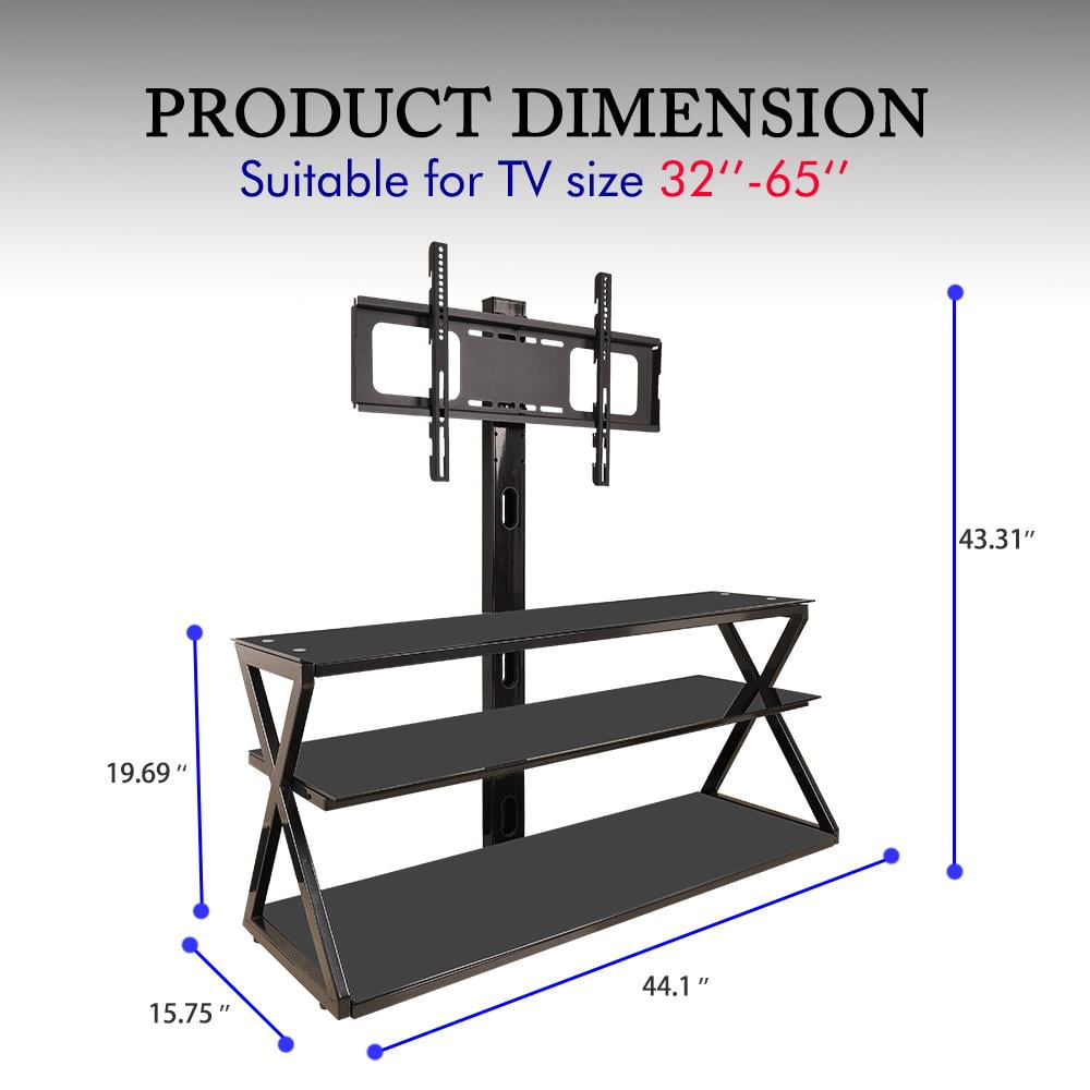 Ktaxon Swivel TV Stand Mount for 32-65" TVs, 3-Tier Glass