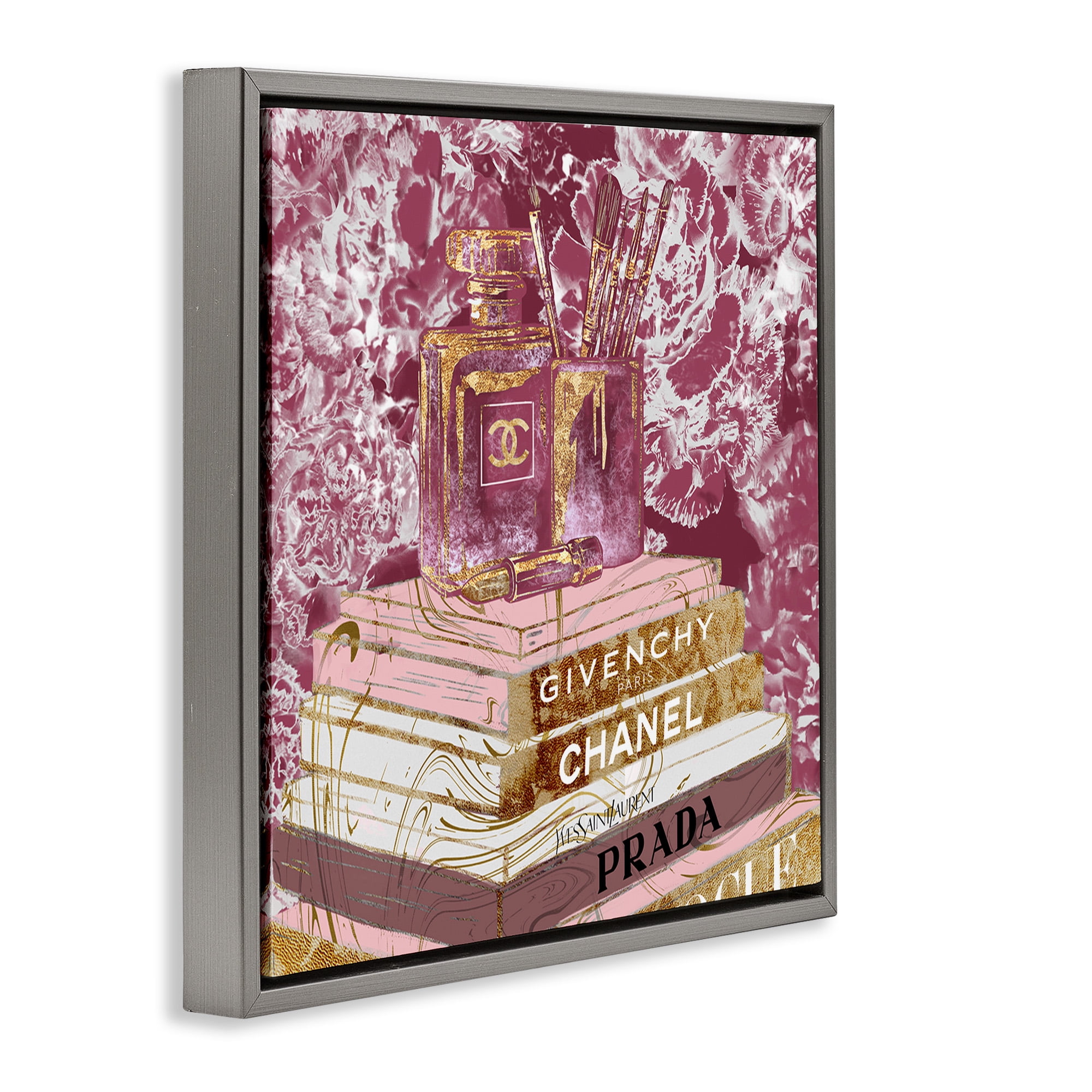 Stupell Industries Pink Glam Designer Books Beauty & Fashion Painting Gray Floater Framed Canvas Art Print Wall Art, 25 x 25