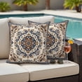 thumbnail image 4 of Southwestern Boho Outdoor Waterproof Pillow Covers, Blue Brown Retro Geometric Ethnic Decorative Square Throw Pillowcase Sofa Cushion Sham for Patio/Couch/Chair, 18"x18" 2 Pack, 4 of 8