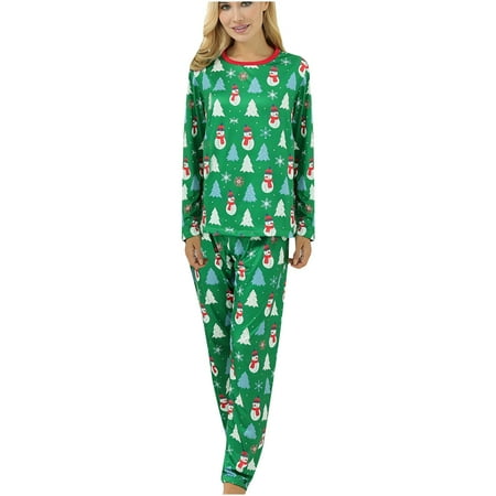 

Jialili Parent-Child Warm Christmas Set Printed Home Wear Pajamas Two-Piece Mom Set Green M