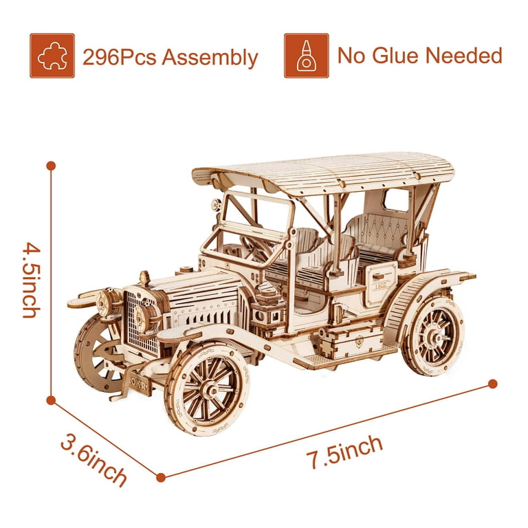 ROKR Model Car Kits Wooden 3D Puzzles Model Building Kits for  Adults-Educational Brain Teaser Assembly Model for Adults to Build, Desk  Decor/DIY