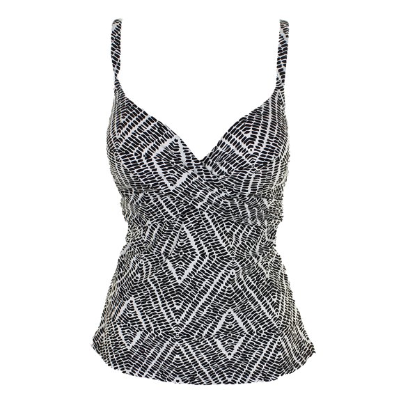 Island Escape Womens Black White Printed Twist-Front Undrwire Tankini Top 8