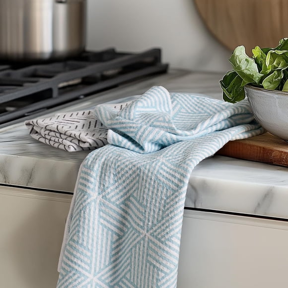 RECYCO Waffle Kitchen Towel Set of 2 - Quick Dry Microfiber Sustainable Dish Towels - Ultra Absorbent Reusable Cleaning Tea Towels - Lightweight Hand Towels,16\u201dx 28\u201d, Modern Maze