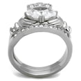 thumbnail image 3 of Luxe Jewelry Designs 2-Piece Women's Stainless Steel Wedding Claddagh Ring Set with CZ Stones, Size, 3 of 4