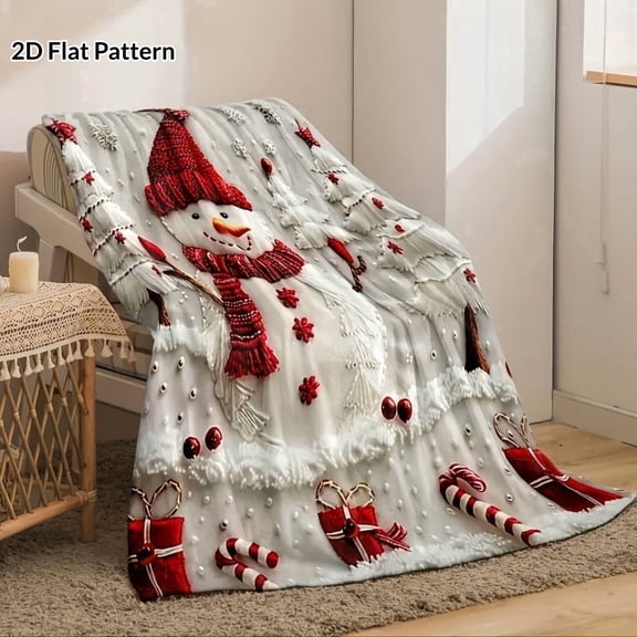 SPXUBZ Christmas Snowman Flannel Throw Blanket Red White Holiday Design for Winter Christmas Gift Home Sofa Bed Decoration 80x60 inch