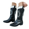thumbnail image 3 of UngA Cowboys Boots for Women Mid Calf Cowgirl Boots Embroidery Stitched Western Boots Black,Size 6.5, 3 of 7