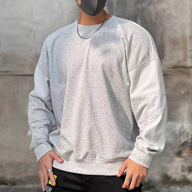 Blusas y camisas de manga larga con cuello redondo para hombre, sudaderas casuales, jersey de cuello redondo, sudadera de manga larga, blusa para hombre