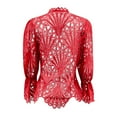 thumbnail image 7 of IROINNID Deals Womens Long Sleeve V-Neck Shirts ’s Sexy Ruffle Summer Puff Flare Shirt Hollow Out Tunic Blouses Tops,Red, 7 of 7