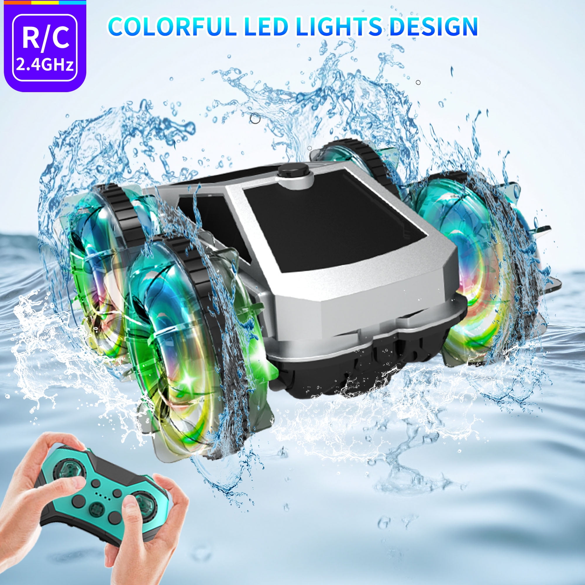 UUGEE Remote Control Car Car Toys for Boys, 2.4 GHz 4WD Amphibious RC Car Boat, 360°Rotation RC Truck Stunt Cars with LED Lights, Christmas Birthday Gifts for 8 9 10 Kids Girls