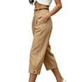 thumbnail image 6 of Mifsaly Dressy Capri Pants for Women Wide Leg Work Capris Pleated Front Cuffed Hem Business Casual Office Cropped Bottoms with Pockets Khaki,XXL, 6 of 6