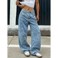 thumbnail image 5 of Women's Baggy Wide-Leg Jeans, High - Waisted Loose Fit Retro Streetwear Trend Cotton Denim Fabric Patchwork Design Vintage Blue Casual Fashion Pants for Daily Street Style, 5 of 6