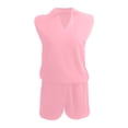 thumbnail image 6 of Short Sets for Women Sleeveless V Neck Collared Tank Top and Shorts 2 Piece Matching Set Tracksuit Loungewear, 6 of 6