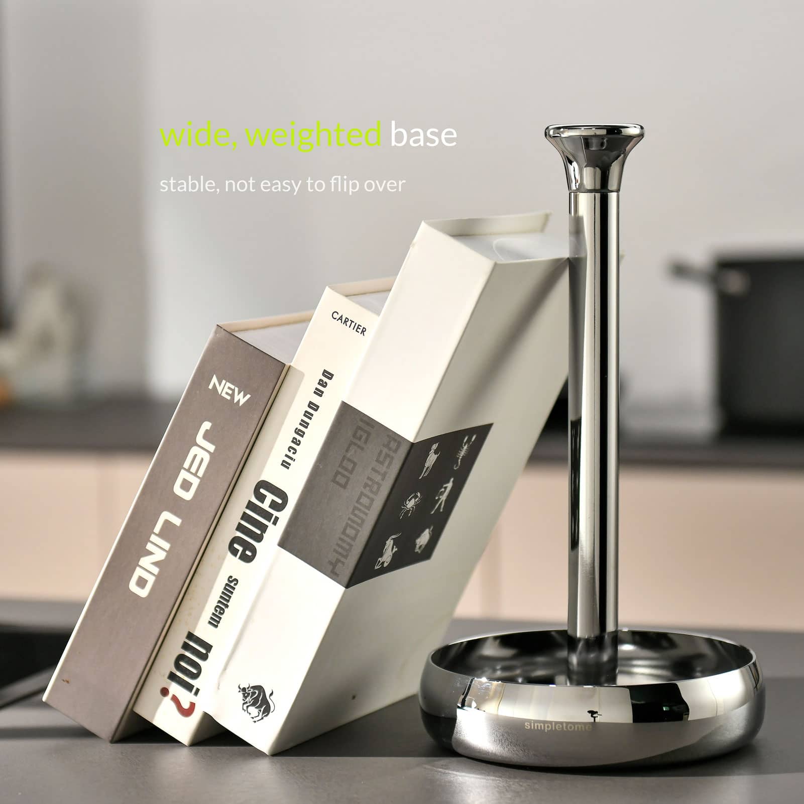 simpletome Paper Towel Holder Countertop ONE HAND Tear Keep It Rolled Up Weighted Base