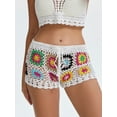 thumbnail image 5 of ZAXARRA Women Crochet Boho Shorts Colorful Hollow Out Cover Up Shorts Floral Embroidery Knit Coverup Bottoms Beachwear, 5 of 8