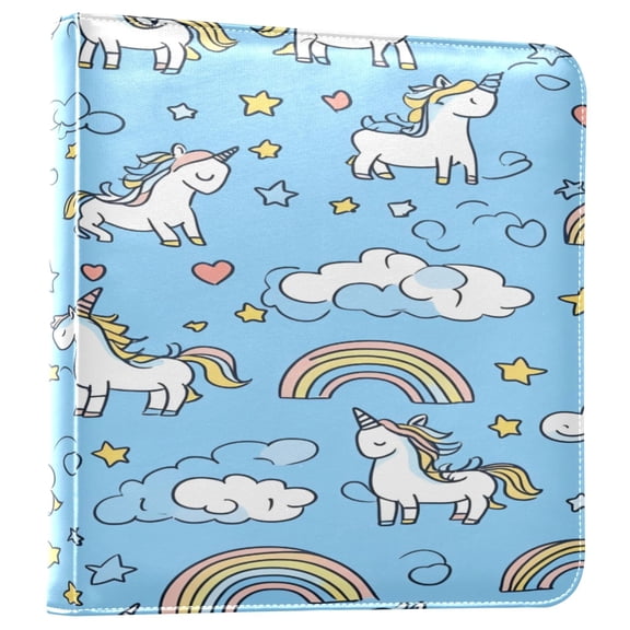 WOBOGO Pattern Of Unicorns and Rainbows on Blue Background Photo Albums 20 pages large capacity DIY self-adhesive page PU leather cover for family wedding anniversary baby vacation photos 24×11.8in