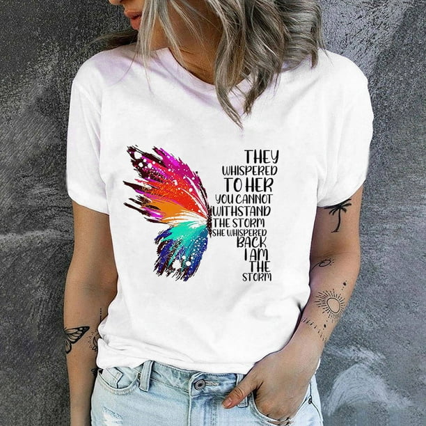 ICHUANYI Clearance Women Crewneck Print T-Shirts Print Tees Short Sleeve T-Shirt Blouse Tops(Red, M) ICHUANYI WER2023080813159