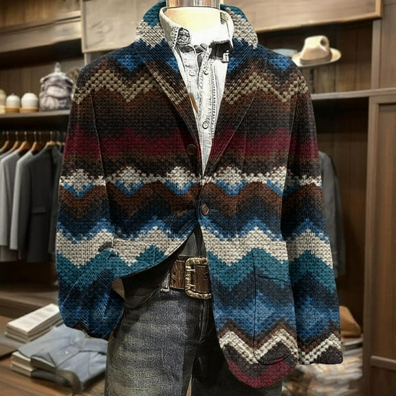 Dwelliawo Men's Ugly Christmas Blazer Ugly Xmas Graphic Suit One Button Single Breasted Corduroy Jacket Holiday Party Blazers Classic Sport Coats Brown S