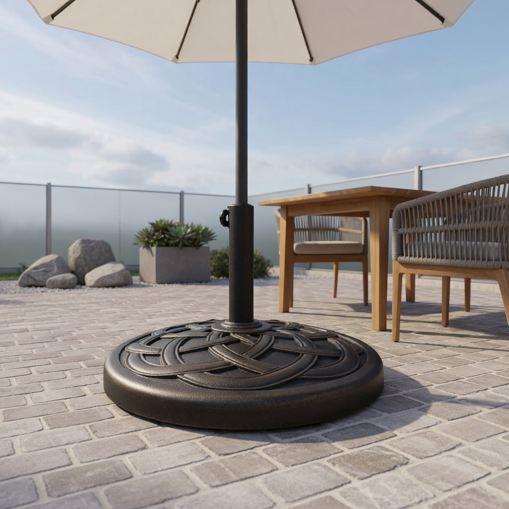Resenkos Outdoor Umbrella Base, 22 Inch Heavy Duty Round Umbrella Base Stand, Black