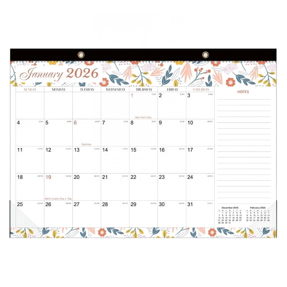 CCOCC Horizontal Black Card Wall Calendar Jan 2026–Dec 2026, 12 Months, Exquisite Floral Pattern Calendar