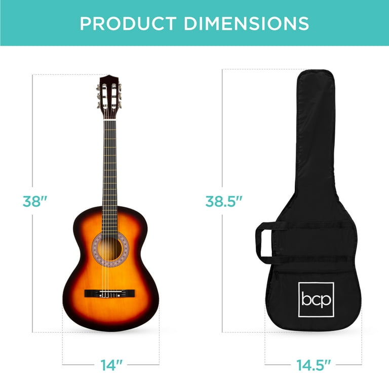 Best Products 38in Beginner Acoustic Guitar Kit w/ Case, Strap, Digital Tuner, Pick, Strings - Sunburst Walmart.com