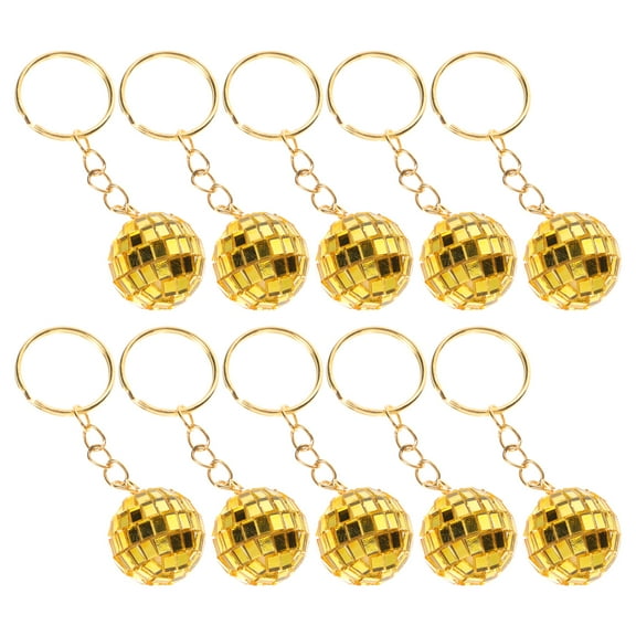 12pcs Golden Mini Disco Ball Keychain for Car Decor Retro Party Accessories with Mirror Design Toy